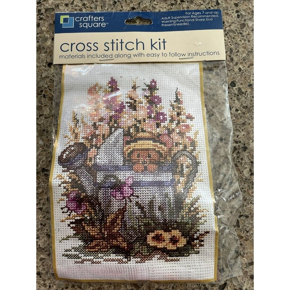 Crafters Square Cross Stitch Kit Garden Friend Mouse Garden Watering Can Age 7+